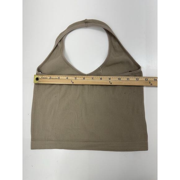 Faded Rose Womens Crop Top Size Large Brown Ribbed Halter Top - Picture 5 of 8